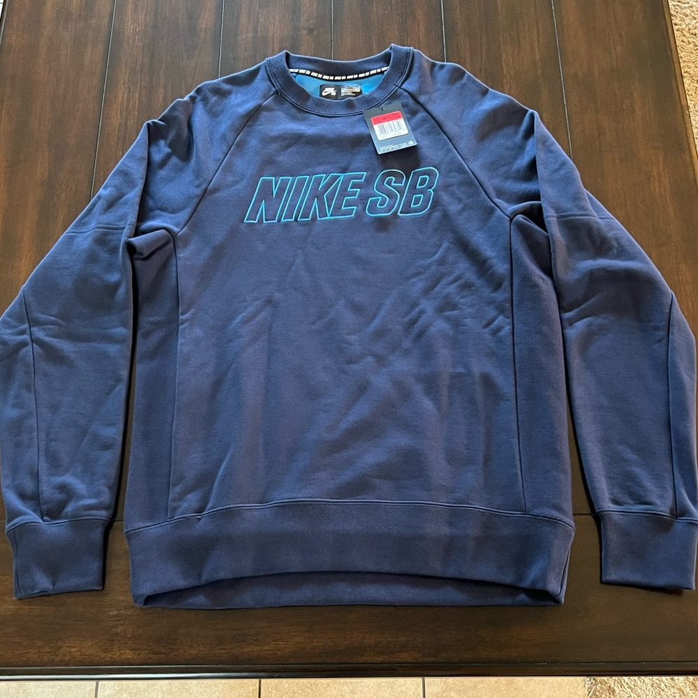 2015 NWT NIKE SB DRI-FIT SKATEBOARDING NAVY BLUE CREWNECK SWEATSHIRT MEN’S LARGE - Picture 1 of 11